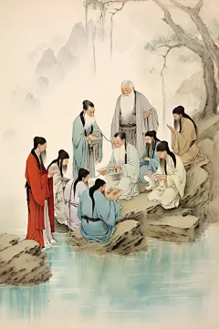 AI数字中国风水墨古风老师学生教育插画-众图网