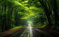 公路两边的绿植树木壁纸