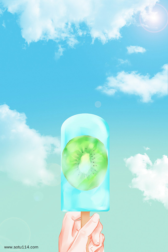手绘泥猴桃冰棍夏日清新背景