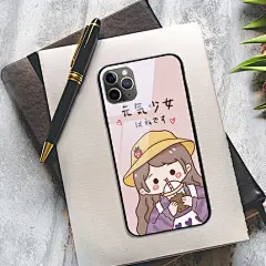 可爱元气少女12苹果8plus手机壳奶茶xsmax文艺7plus少女心iphone11卡通xr个性插画se玻璃x女promax防摔6splus