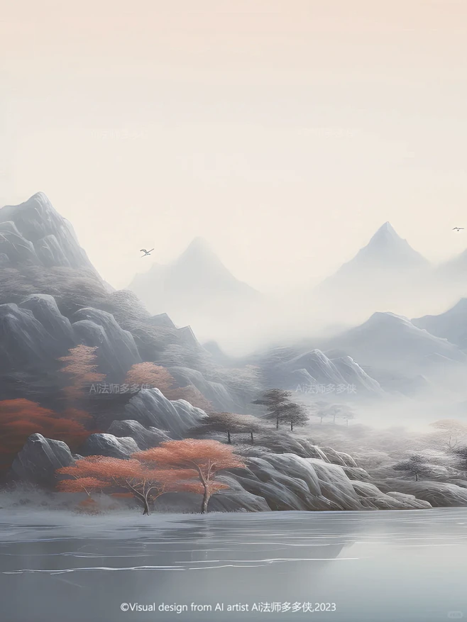 东方美学-湖光山色|国风山水风景背景插画-花瓣网