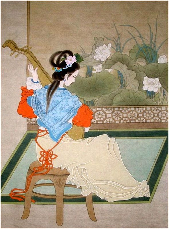 绘画古装美女闭月羞花