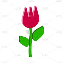 Red tulip.Isometric and 3D view.