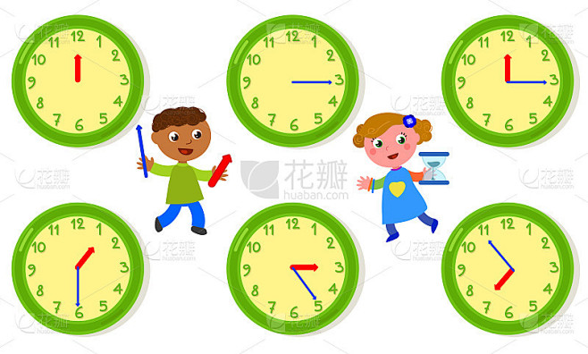 孩子们讲时间，卡通插图