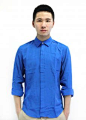 原创设计 英式 秋款男士修身长袖天丝纯色衬衫贝壳扣宝蓝色