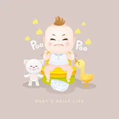 小白兔和小黄鸭 使劲拉便便的宝宝 可爱宝宝插图插画设计AI ti087a22206