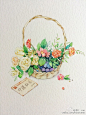 水彩画 手绘 插画 女孩 作者微博by 那仁-sun 小清新 少女心  花 童话 