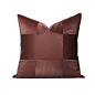 现代简约北欧沙发客厅靠包靠垫抱枕/酒红色皮革编织方块图形方枕-淘宝网