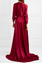 Jenny Packham | 天鹅绒边饰缎布绉纱围裹式礼服 | NET-A-PORTER.COM