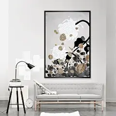 清雅幽菊手绘油画 新中式软装样板房酒店大堂客厅书房装饰画-淘宝网