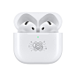 支持主动降噪的白色 AirPods 4 蛇年特别款，展示外露的扬声器孔，打开的充电盒上镌刻着特别设计的蛇年图案。