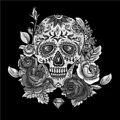 幽灵手绘恐怖朋克摇滚花卉骷髅头插图海报 AI矢量设计元素  (5)