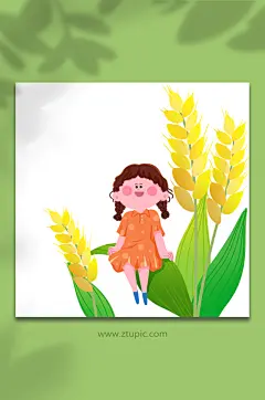 女孩小满节气夏季人物元素插画