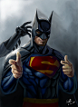 #超人# ：我们关系超好～#蝙蝠侠#：并没有..Superman’s Profile Picture - by Agustinus Kwa Hong Ye

Artist’s note: "Give them back to me, Supes…" (Batman ruined SUPERMAN’s PP)