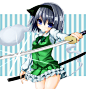 #东方project#
#魂魄妖梦#
1girl 5240mosu absurdres blue_eyes blush dress green_dress hairband highres konpaku_youmu konpaku_youmu_(ghost) short_hair silver_hair simple_background solo sword tagme touhou weapon