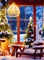 贴有冬季圣诞风景的明信片。选择性软聚焦。 AI