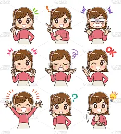 多样,女人,面部表情,女生,衣服,粉色,可爱的,青年女人,儿童,童年