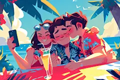 夏日聚会漫画风手绘插画