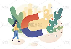 社会媒体影响。关键意见领袖。影响销售。多发性骨髓瘤。拥有巨大吸引力的微博用户。现代平面卡通风格。矢量