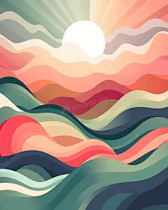 一个彩色图案波浪环绕着太阳