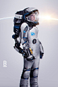 Simple space suits.  Hard Sci Fi Near future.   ArtStation - SpaceSuit Girl, Benoit Godde: 