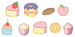 卡通手绘蛋糕冰淇淋甜甜圈  - 源文件下载【酷图网】卡通,手绘,蛋糕,冰淇淋,甜甜圈,橙子,面包,桃子,草莓,矢量图