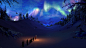 Aurora Borealis, Fantasy, Light, Mountain, Night, Sky, Snow, Tree, Winter wallpaper preview