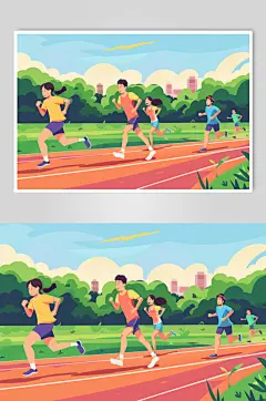 AI数字艺术扁平风校园运动会人物插画-众图网