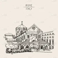 罗马,草图,意大利,都市风景,过时的,外立面,古董,涂料,画画