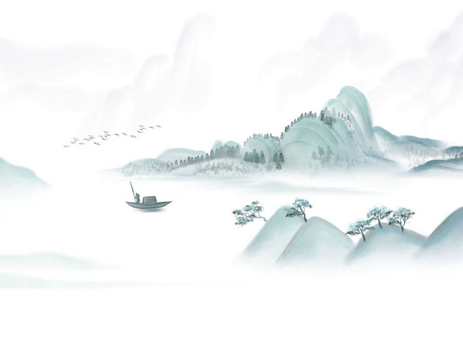中国古风风景山水水墨原创插画素材古风自然风光风景插画风景古风插画