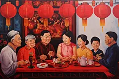 复古春节新年人物油画图片