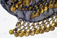 丝绸织物质地，蓝色，金币。东方风格