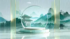 空白展台，电商设计用背景，烟雨江南，橱窗背景，横版 (5)