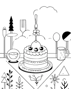 黑白生日蛋糕矢量插画图形