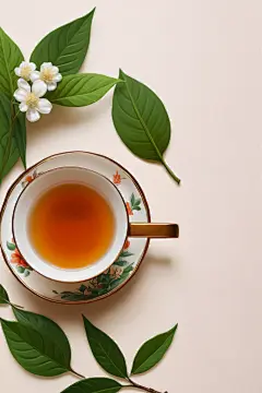 清新手绘谷雨时节怡人茶叶插画