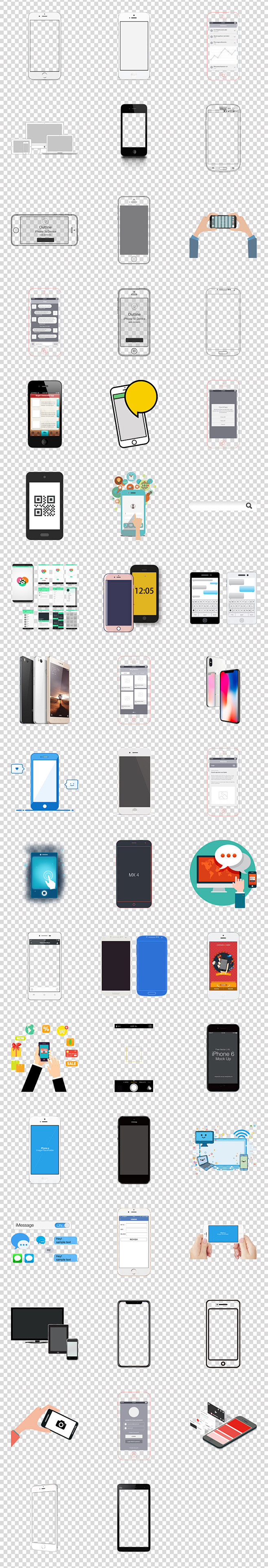 苹果安卓手机框手绘线稿模板png素材