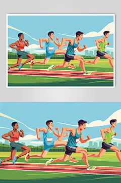 AI数字艺术扁平风校园运动会人物插画-众图网