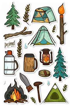 AI数字艺术户外露营插画贴纸元素-众图网