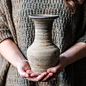 【】陶瓶 手工陶艺 花瓶花器摆件装饰粗陶粘土仿古做旧观音瓶-淘宝网