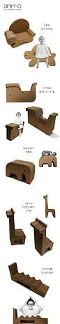 Animo - kids corrugated cardboard furniture line : Kids furniture line I created - made of corrugated cardboard and assembled with white glue, these pieces are a more ecological option than plastic and wood, less expensive to make and the rounded edges re