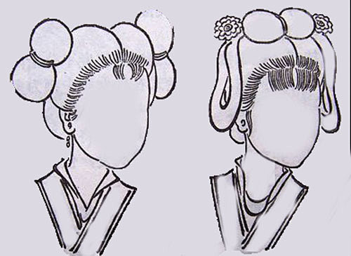 双丫髻,垂挂髻:双丫髻是双挂式中最常见之.