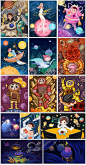 创意太空宇航员儿童星空外星人怪物卡通手绘插画海报模板素材设计-淘宝网