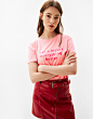 Bershka 女士 2017夏季新款短袖T恤纯色字母圆领上衣 02165899148-tmall.com天猫