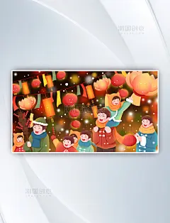 新年春节除夕元宵主题之一家人过年拜年插画