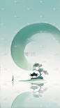 夏日中国风-水墨晕染写意留白山水背景图片