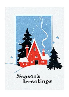 Red Cottage In Deep Snow - Christmas Greeting Card - Single Card