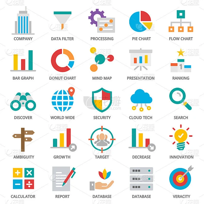 [PIXEL PERFECT] Big Data / Data Analytics Icon Set素材-花瓣网