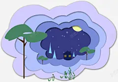 手绘剪纸夜晚风景插画 免费下载 页面网页 平面电商 创意素材
