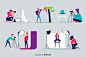 Illustrated set of photographers working Free Vector
