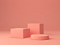 Pink coral shapes on a coral abstract background. minimal boxes and geometric podium. Premium Photo